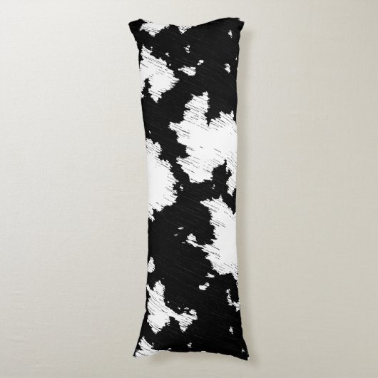 Faux Koe Print Zwart-wit Lichaamskussen (Voorkant Verticaal)