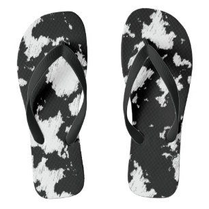 Faux Koe Print, zwart-wit Teenslippers