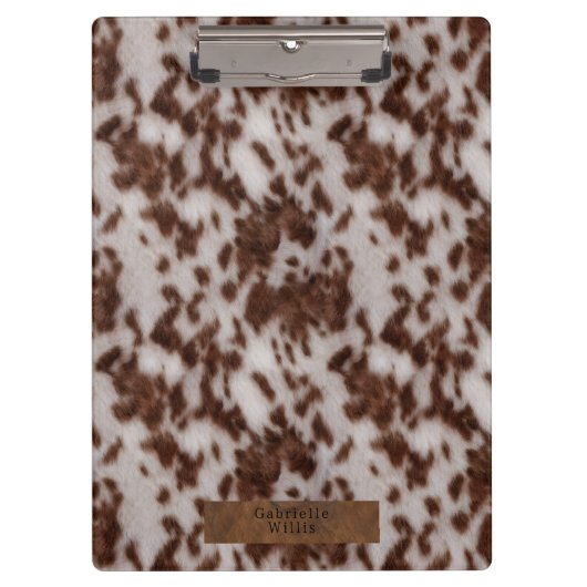 Faux Koeienhuid & Leather Animal Print Bruin Klembord (Voorkant)