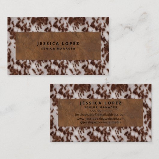 Faux Koeienhuid & Lederen rustieke Dierenprint Bru Visitekaartje (Voorkant / Achterkant)