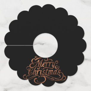 Faux-Koper Merry fancy script design met kerstmis Wijnglaslabel