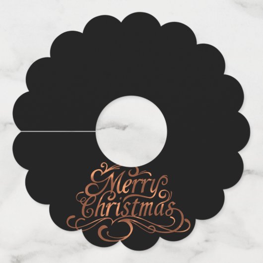 Faux-Koper Merry fancy script design met kerstmis Wijnglaslabel (Achterkant)