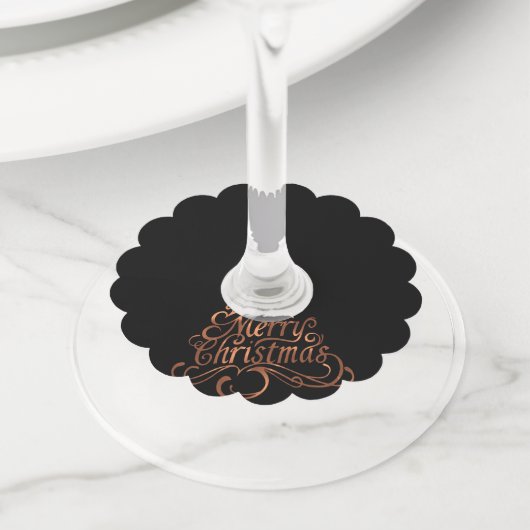Faux-Koper Merry fancy script design met kerstmis Wijnglaslabel (Dichtbij)