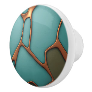 Faux koperen lijnen over blauwgroen kleur achtergr keramische knop
