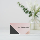 Faux koperen pailletten zwart en roze diagonale sc visitekaartje (Staand voorkant)