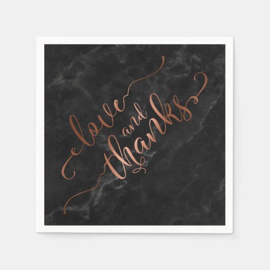 Faux koperen script liefde en Bedankt w / zwart ma Servetten (Voorkant)