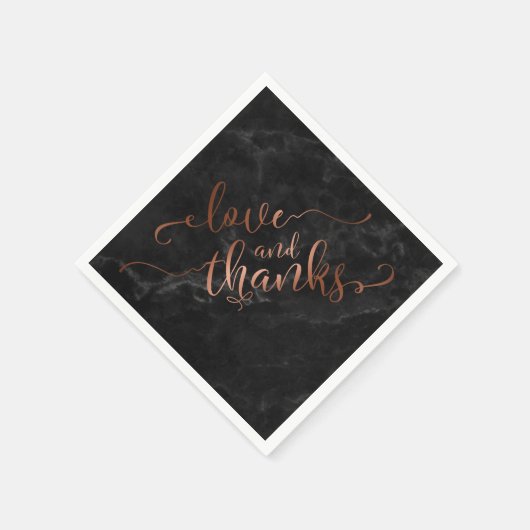 Faux koperen script liefde en Bedankt w / zwart ma Servetten (Hoek)