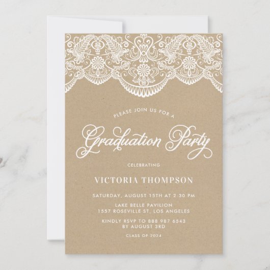 Faux Kraft Brocade Lace Graduation Party Kaart (Voorkant)