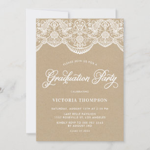 Faux Kraft Brocade Lace Graduation Party Kaart