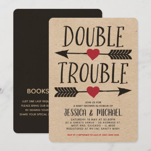 Faux Kraft Double Trouble Baby shower Kaart