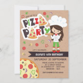 Faux Kraft Girl Pizza Party Birthday Invitation Kaart (Voorkant)