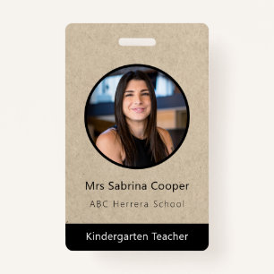 Faux Kraft Minimalist ID Kaart Fotonaam Logo Badge