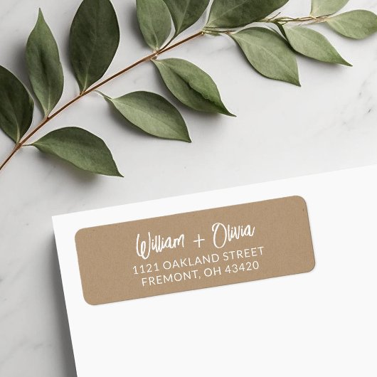 Faux Kraft Modern Script Wedding Retouradres Etiket