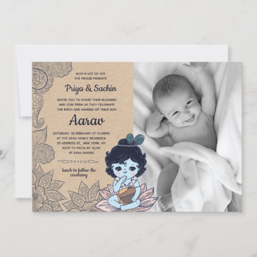 Faux Kraft Namkaran Baby Naming Ceremony Kaart (Voorkant)