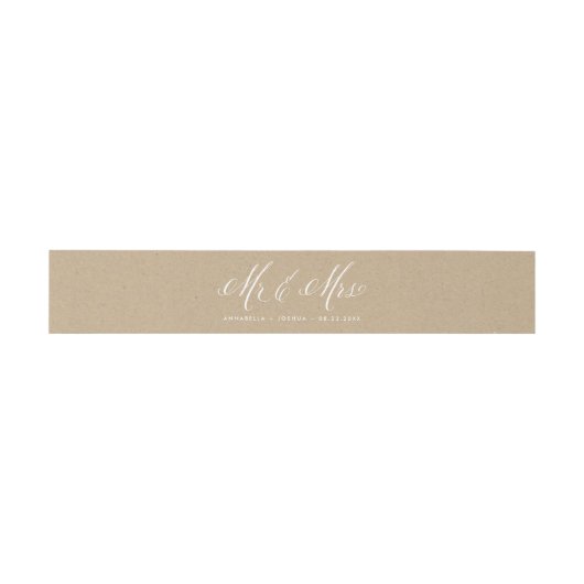 Faux Kraft Paper Mr. en Mrs Elegant Script Wedding Uitnodigingen Wikkel (Vlak)