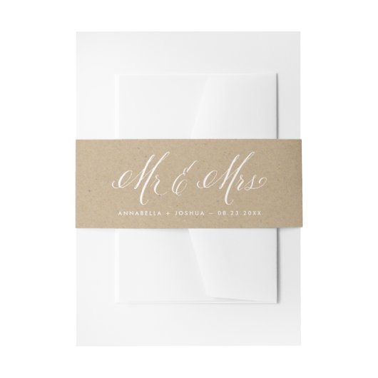 Faux Kraft Paper Mr. en Mrs Elegant Script Wedding Uitnodigingen Wikkel (Voorkant Voorbeeld)