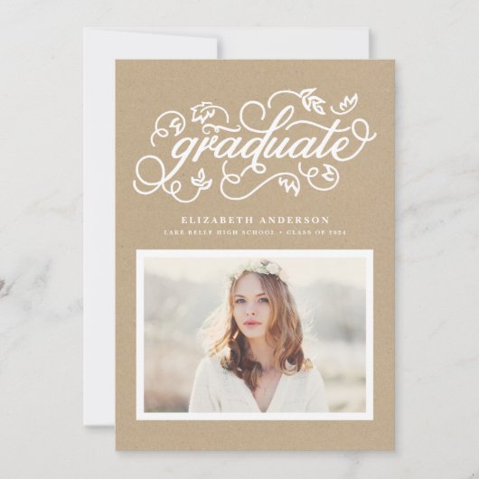 Faux Kraft Paper Rustic Script Foto Afstuderen Kaart (Voorkant)
