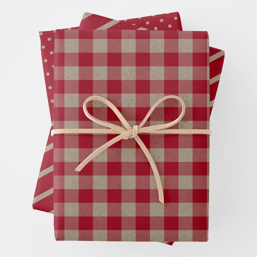 Faux Kraft Paper With Plaid, Stripes & Polka Dots