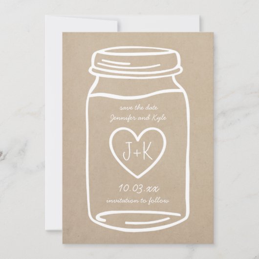 Faux Kraft Papier rustieke metselaar pot save the  Save The Date (Voorkant)