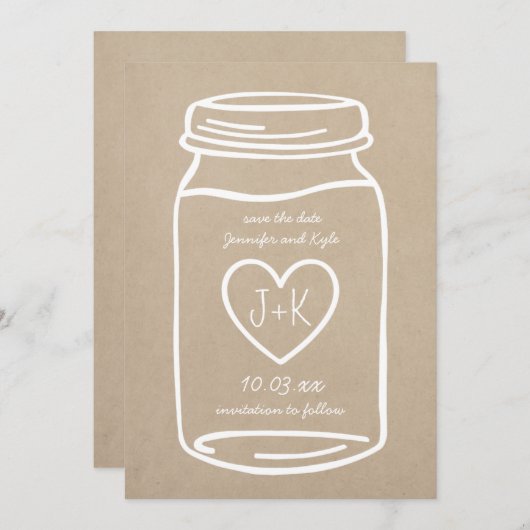 Faux Kraft Papier rustieke metselaar pot save the  Save The Date (Voorkant / Achterkant)