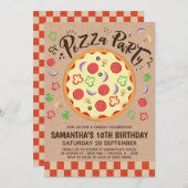 Faux Kraft Pizza Party Birthday Invitation Kaart (Voorkant / Achterkant)