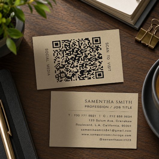 Faux Kraft Professionele QR-code Minimaal Visitekaartje