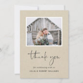 Faux Kraft rustieke bruiloft 2 foto Bedankkaart (Voorkant)