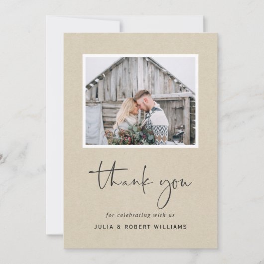 Faux Kraft rustieke bruiloft 2 foto Bedankkaart (Voorkant)