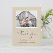 Faux Kraft rustieke bruiloft 2 foto Bedankkaart (Staand voorkant)
