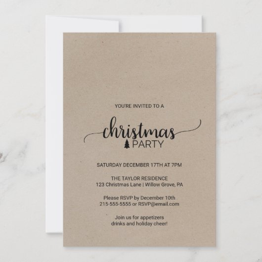 Faux Kraft Simple Calligraphy kerst Kaart (Voorkant)