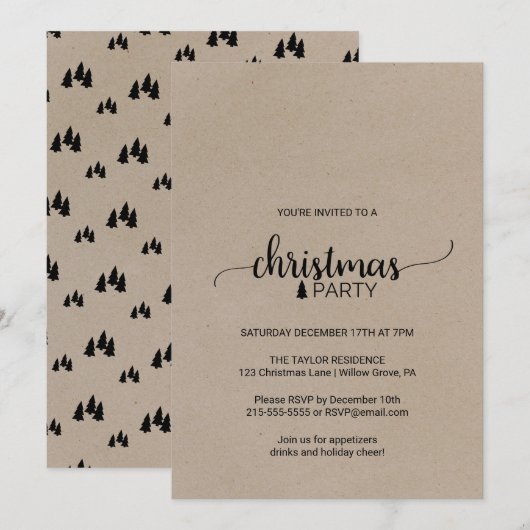 Faux Kraft Simple Calligraphy kerst Kaart (Voorkant / Achterkant)