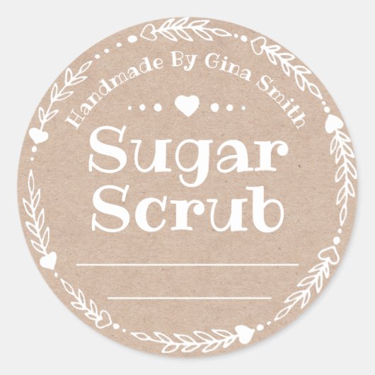 Faux kraft voor handgemaakte suikerscrub ronde sticker (Voorkant)