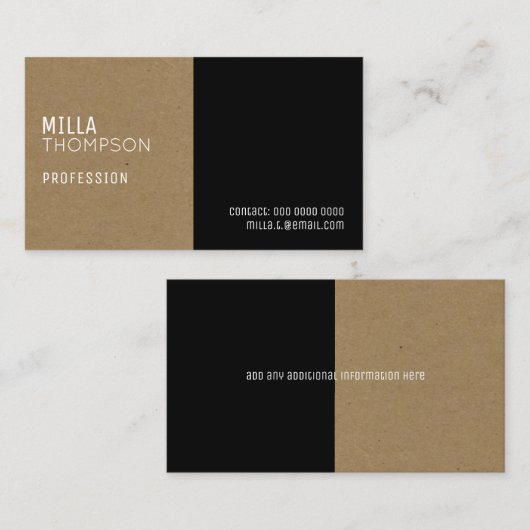 Faux kraftpapier / zwart elegant & modern prof visitekaartje (Voorkant / Achterkant)