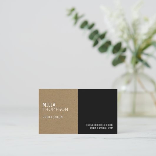 Faux kraftpapier / zwart elegant & modern prof visitekaartje (Staand voorkant)