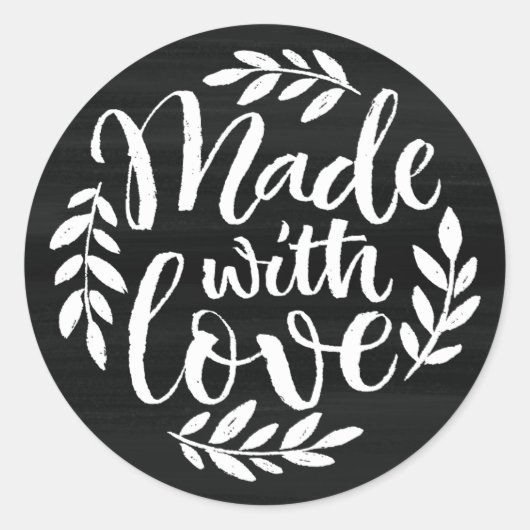 Faux krijtbord belettering gemaakt met liefde ronde sticker (Voorkant)