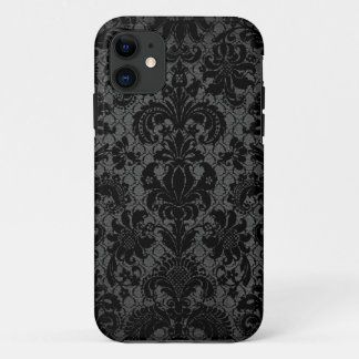 faux lace black grijs damaspatroon iPhone 11 hoesje