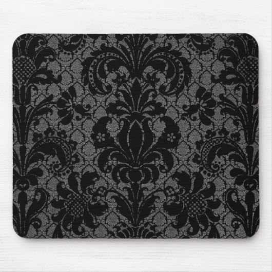 faux lace black grijs damaspatroon muismat (Voorkant)