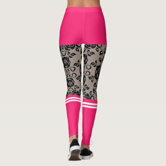 Faux Lace Fishnet Roze Korte Sokken Grappige Leggi Leggings (Achterkant)