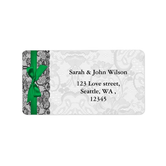 Faux lace ribbon emerald green adresetiketten etiket (Voorkant)