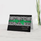 Faux lace ribbon emerald green bruiloft bedankkaart (Voorkant)