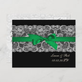 Faux lace ribbon emerald green bruiloft briefkaart (Voorkant / Achterkant)