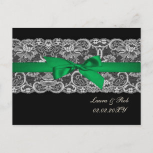 Faux lace ribbon emerald green bruiloft briefkaart