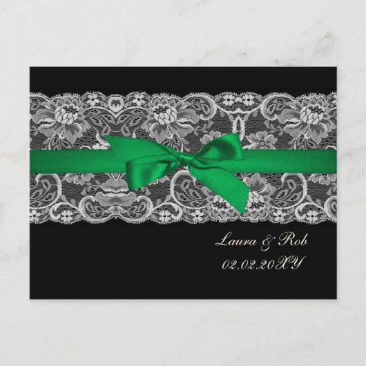 Faux lace ribbon emerald green bruiloft briefkaart (Voorkant)