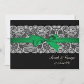 Faux lace ribbon emerald green bruiloft uitnodigt kaart (Voorkant)