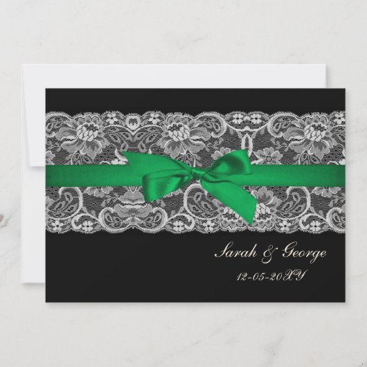 Faux lace ribbon emerald green bruiloft uitnodigt kaart (Voorkant)