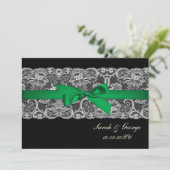 Faux lace ribbon emerald green bruiloft uitnodigt kaart (Staand voorkant)