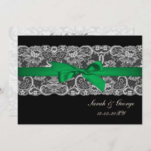 Faux lace ribbon emerald green bruiloft uitnodigt kaart (Voorkant / Achterkant)