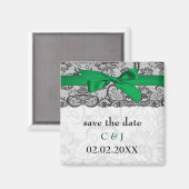 Faux lace ribbon emerald green save the date magneet (Voorkant / Achterkant)