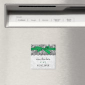 Faux lace ribbon emerald green save the date magneet (Insitu (Vaatwasser))