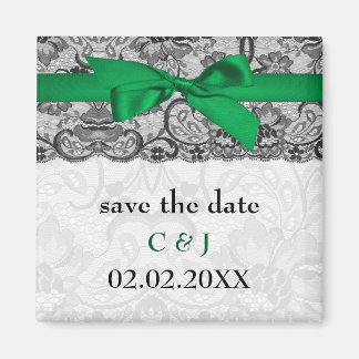 Faux lace ribbon emerald green save the date magneet